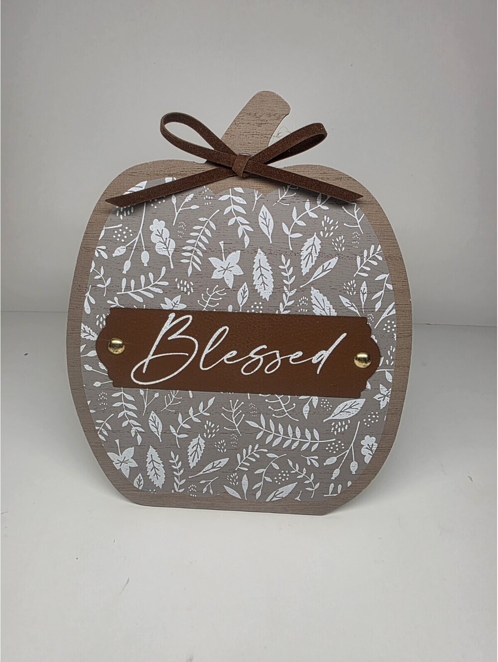"Blessed" Fall Decor Pumpkin Standing Wood Plaque 8”x7” - NEW
